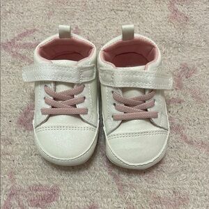 Carter's White and Pink Baby Walker Sneakers with Velcro Strap